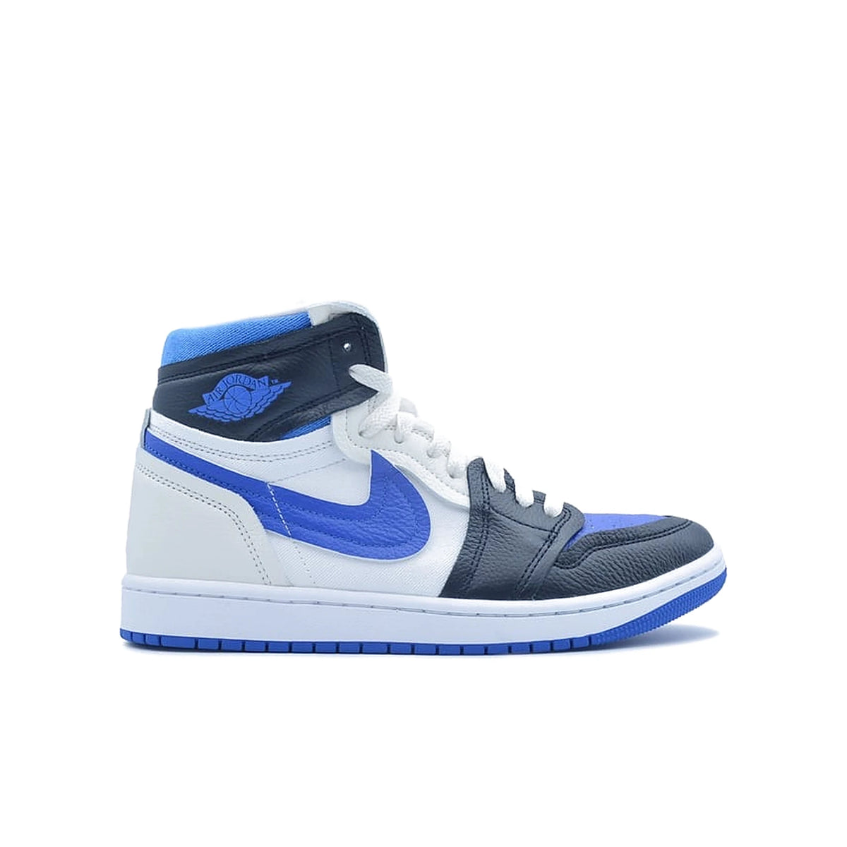 Jordan 1 High Method of Make Royal Toe women’s sneaker in black, royal blue and white leather