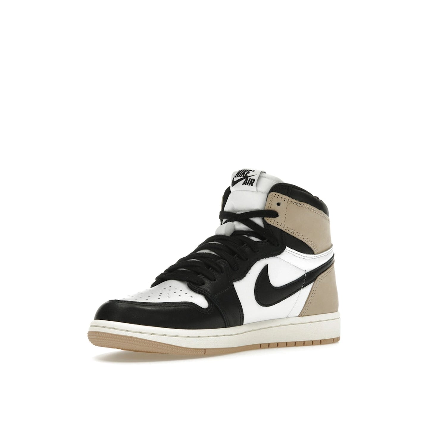 Jordan 1 Retro High OG Latte sneakers for women, front view, model FD2596-021, in beige with chocolate accents.