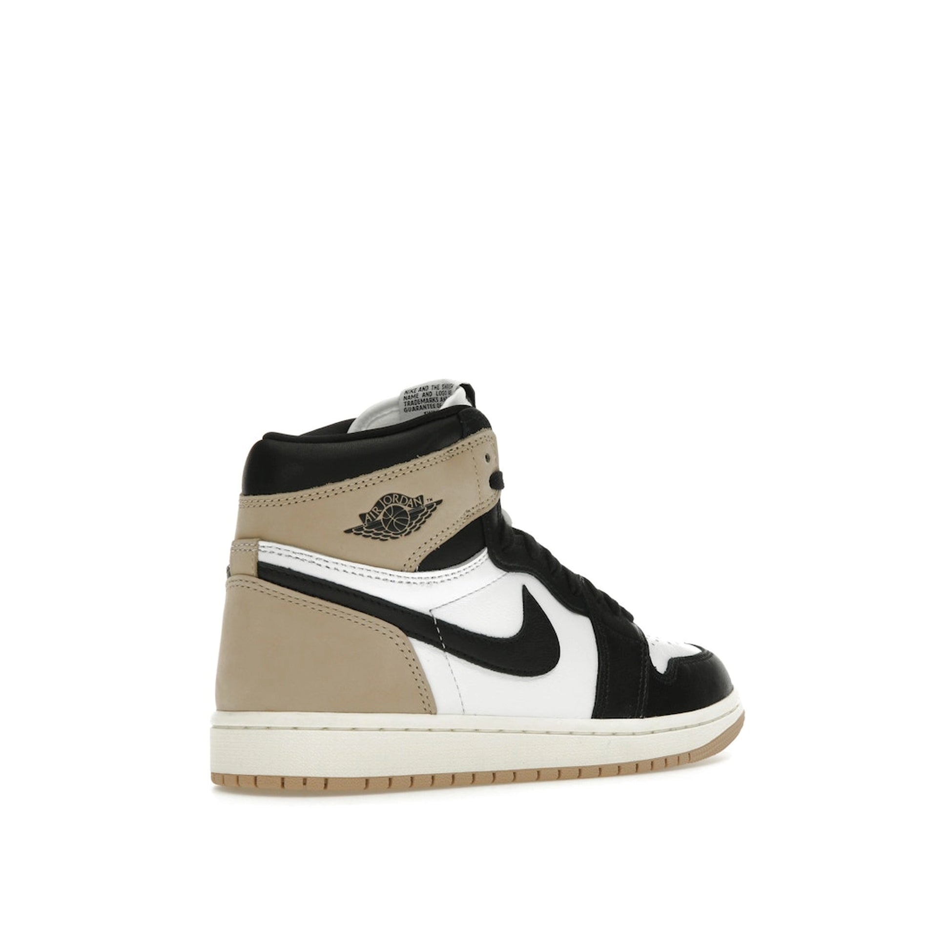 Jordan 1 Retro High OG Latte sneakers for women, back view, model FD2596-021, in beige with chocolate accents.