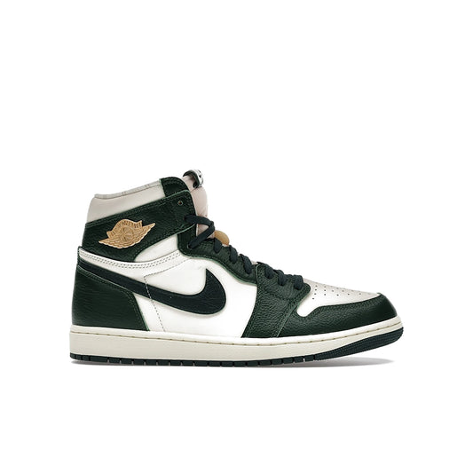 Jordan 1 Retro High Fir Pro Green women's leather sneaker in pale ivory, pro green, fir, coconut milk