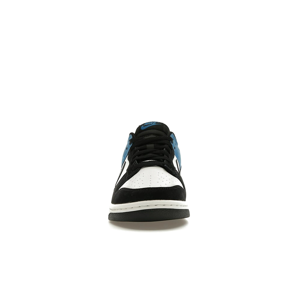 Nike Dunk Low in summit white with industrial blue, black accents, leather upper – image 2 of 4