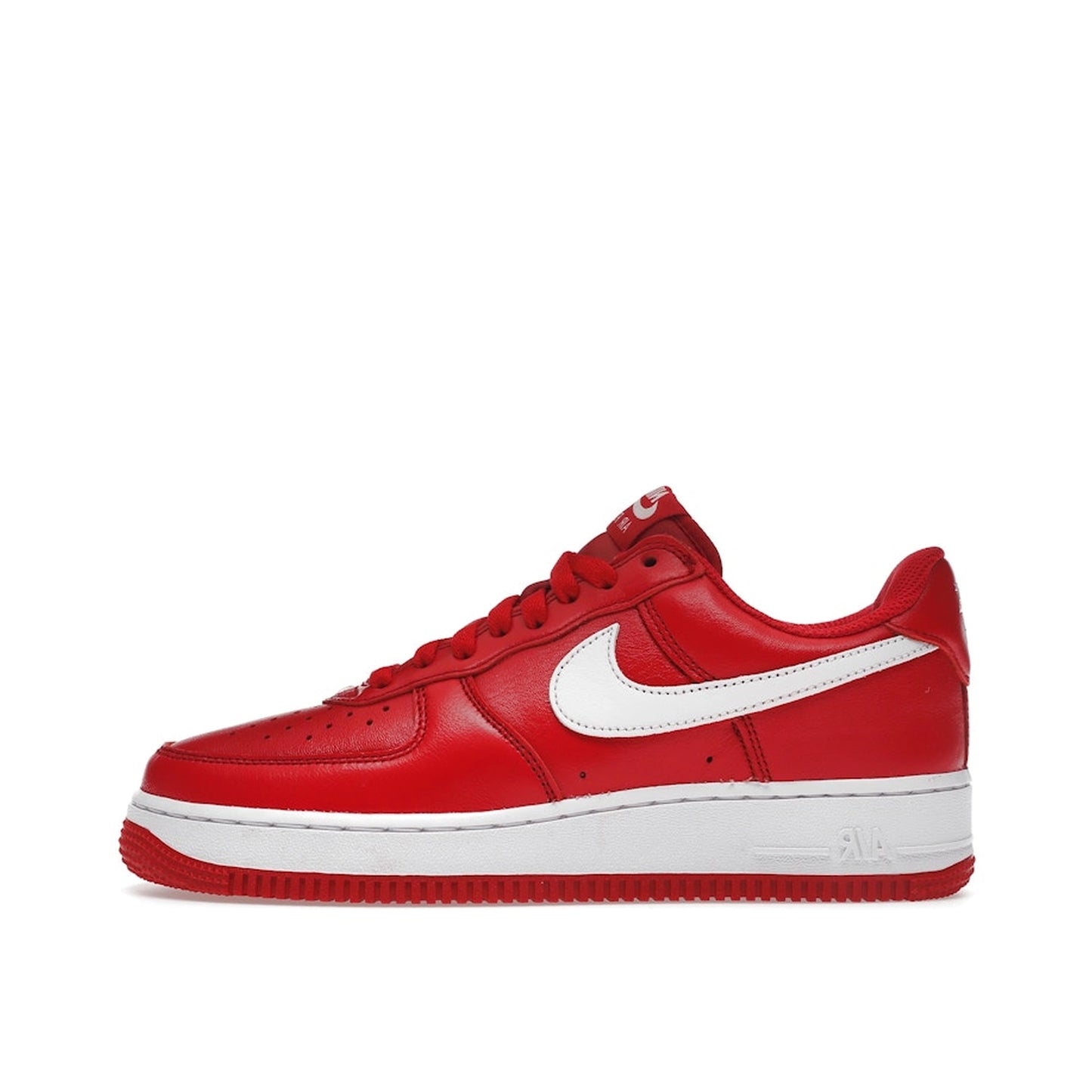 Nike Air Force 1 '07 Retro Color of the Month sneakers, side view, model FD7039-600, university red with white details.