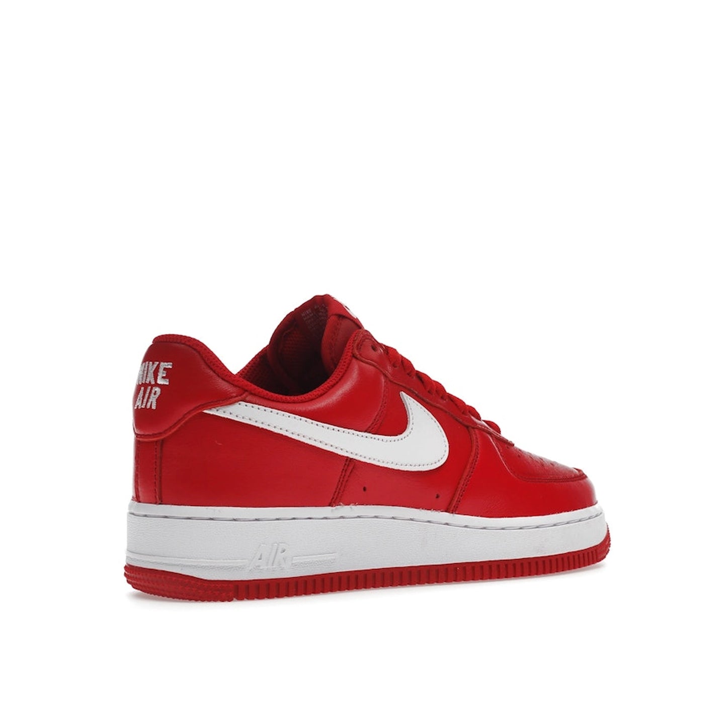 Nike Air Force 1 '07 Retro Color of the Month sneakers, back view, model FD7039-600, university red with white details.