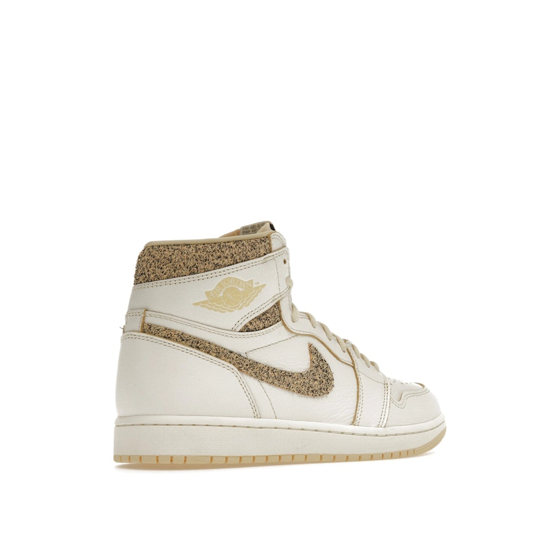 Jordan 1 Retro High OG Craft Vibrations of Naija sneakers, back view, model FD8631-100, white and yellow.