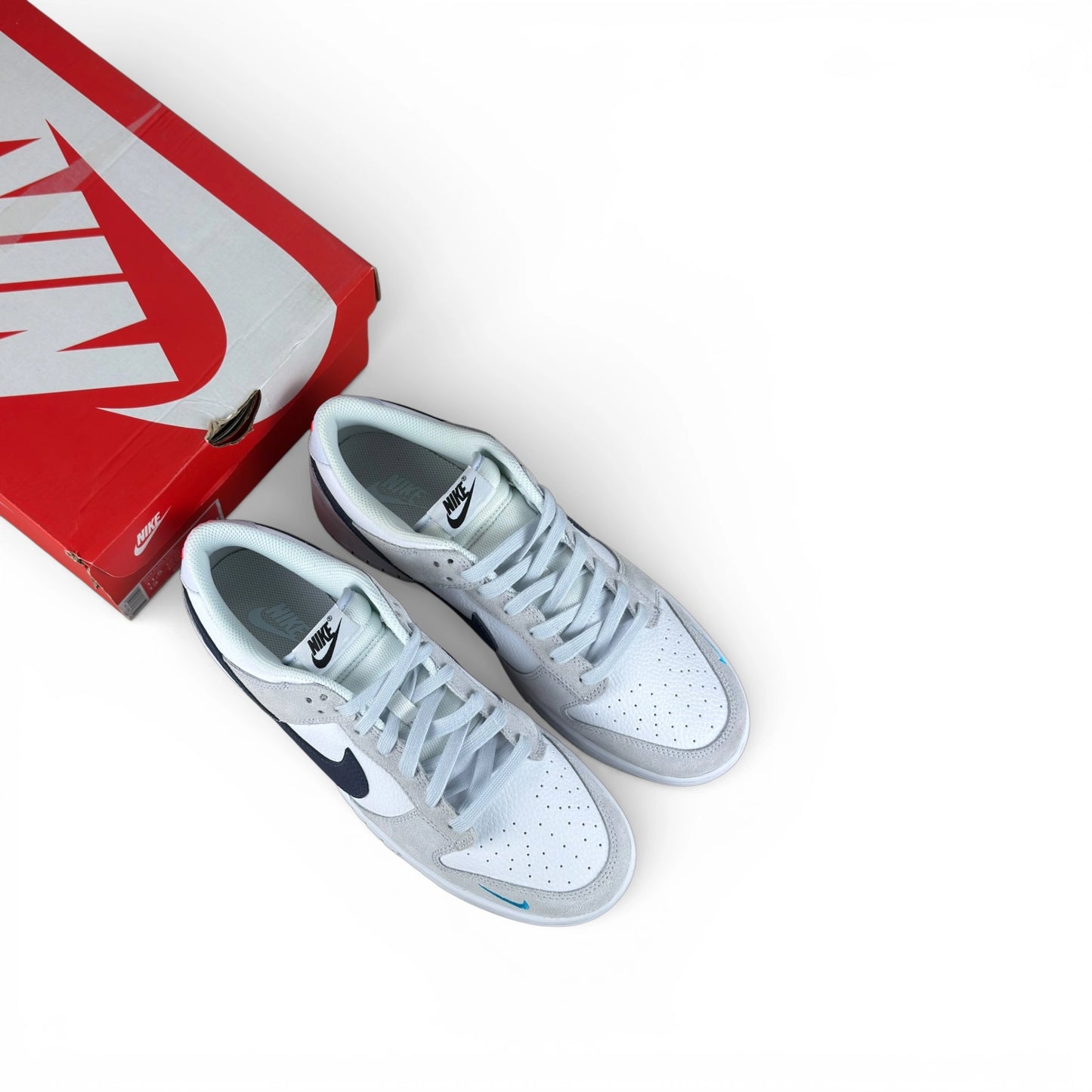 Nike Dunk Low White Grey Navy Aqua Mini Swoosh FJ4227-001 – EU 45.5, brand new with original box