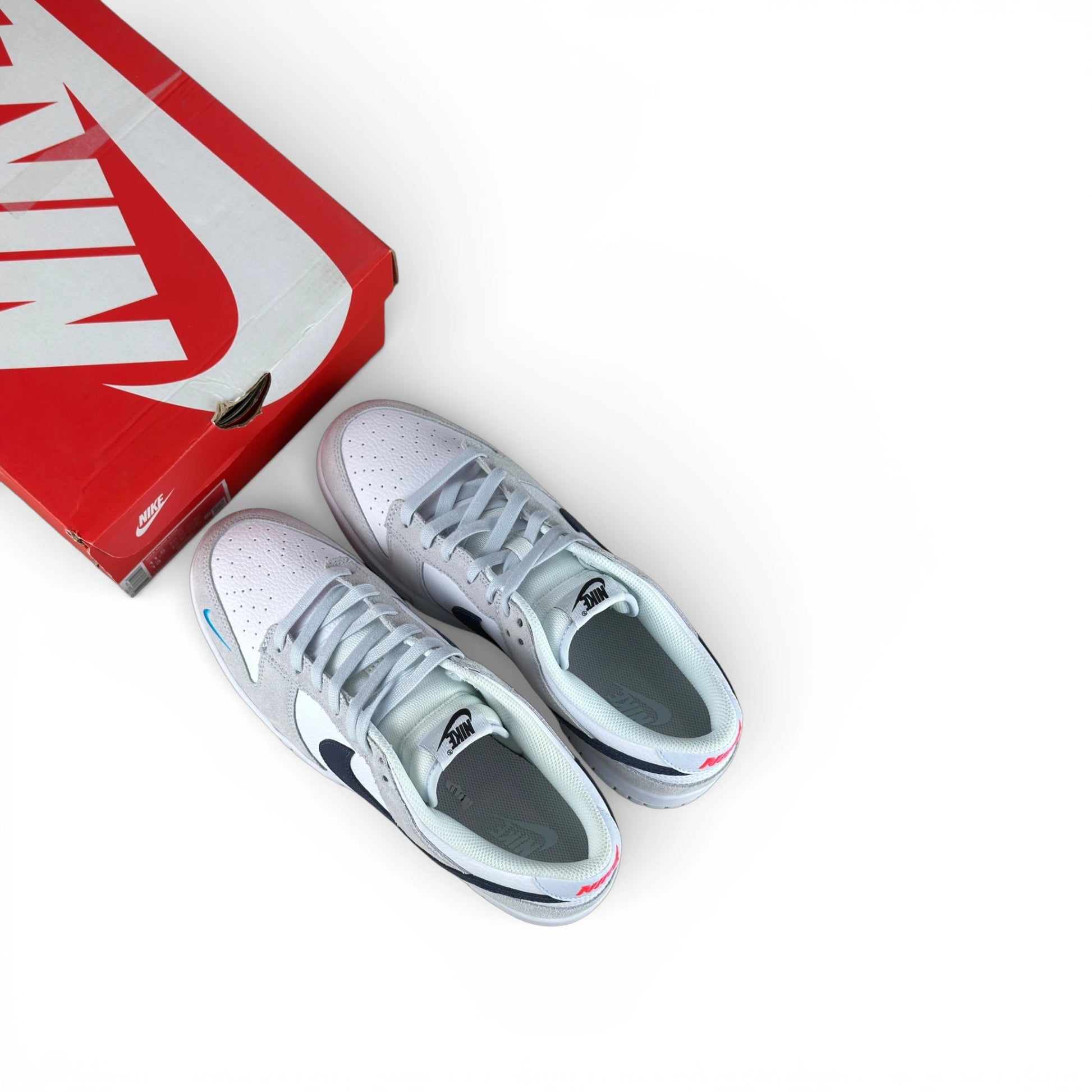 Nike Dunk Low White Grey Navy Aqua Mini Swoosh FJ4227-001 – EU 45.5, brand new with original box