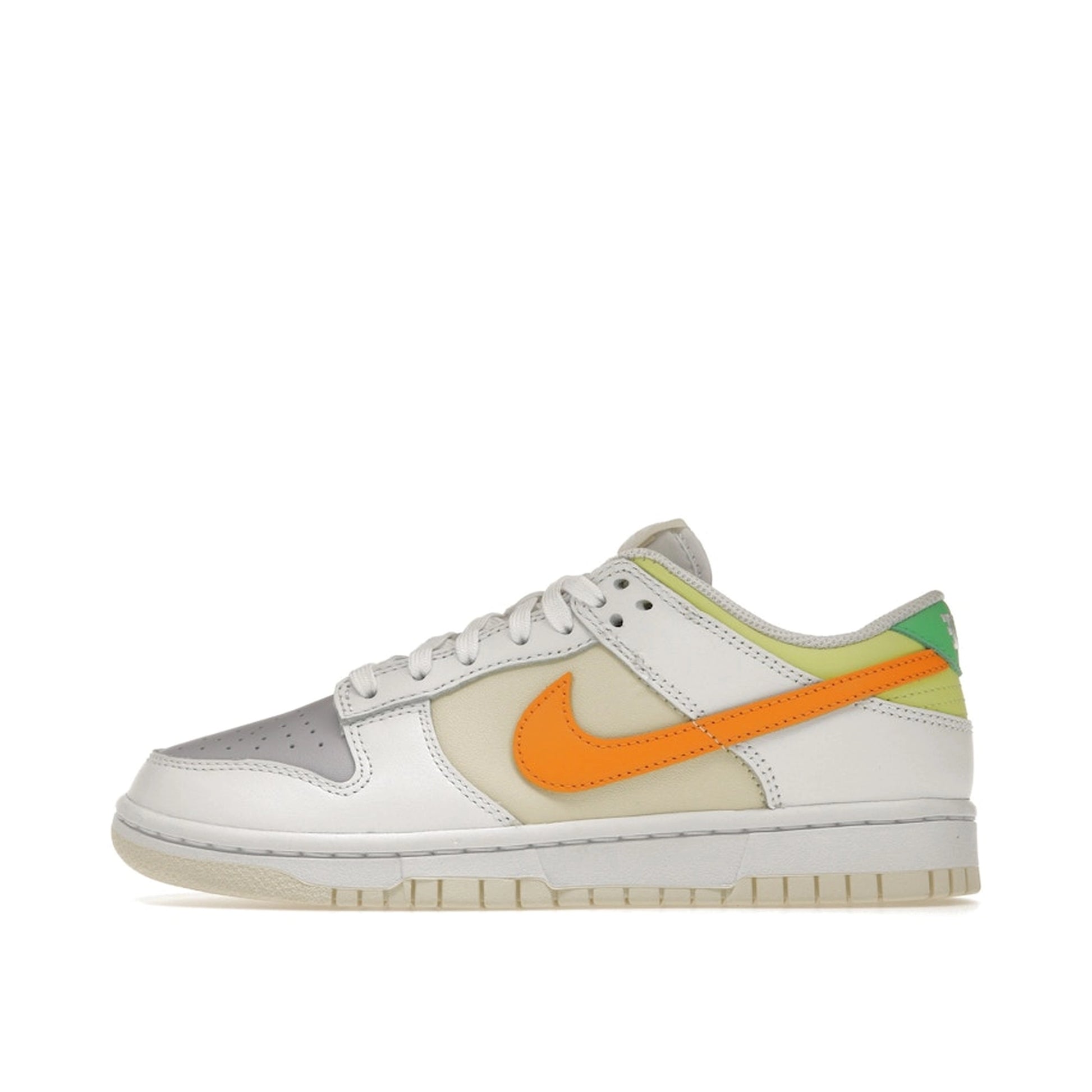 Nike Dunk Low Sundial sneakers, side view, model FJ4742-100 for women in white and sunrise color.