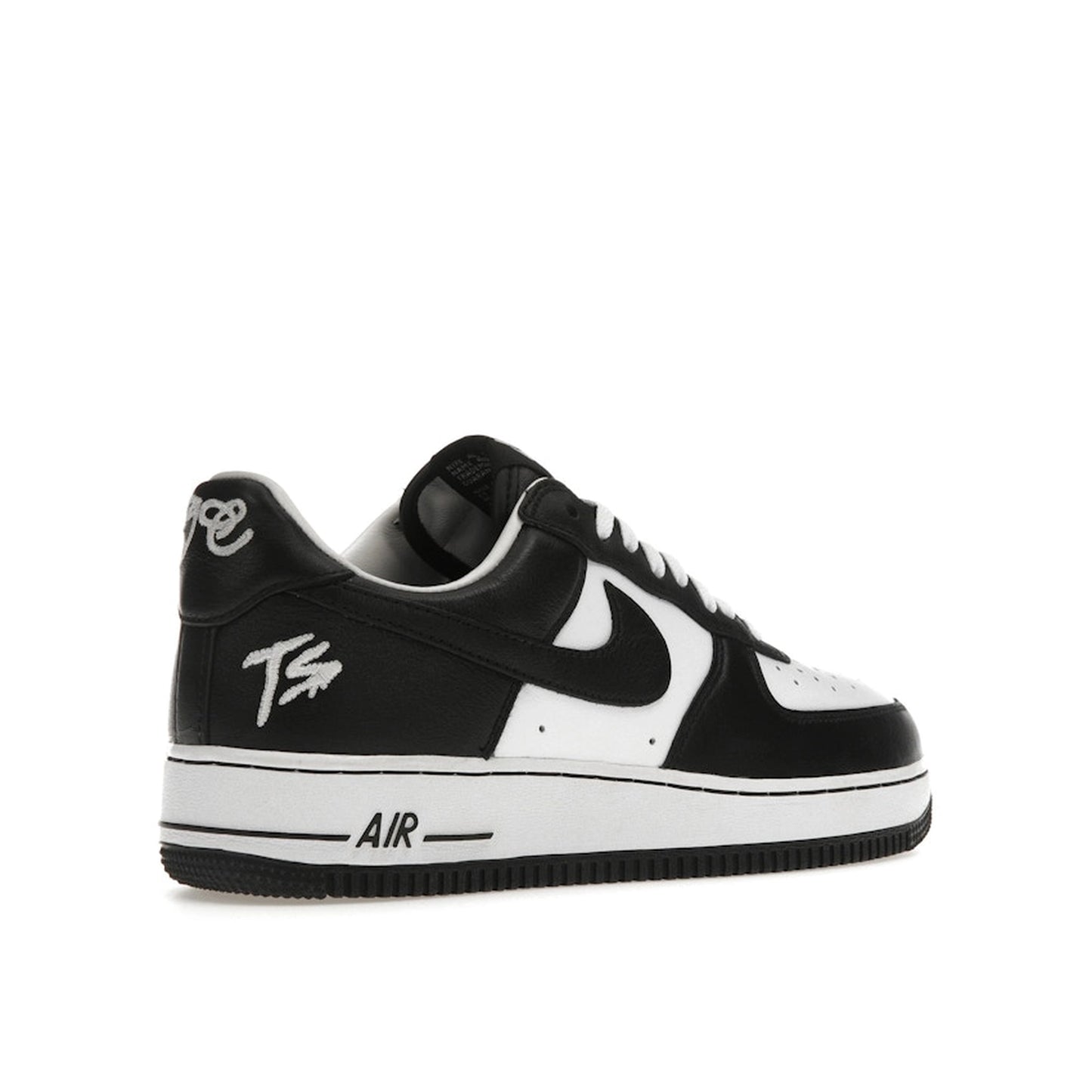 Nike Air Force 1 x Terror Squad sneakers, back view, model FJ5756-100 in black with white details.