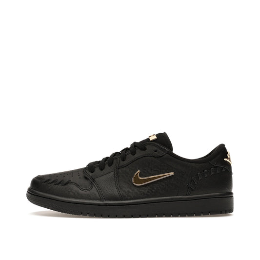 Jordan 1 Low Method of Make sneakers, side view, model FN5032-007, women's, black with metallic gold accents.