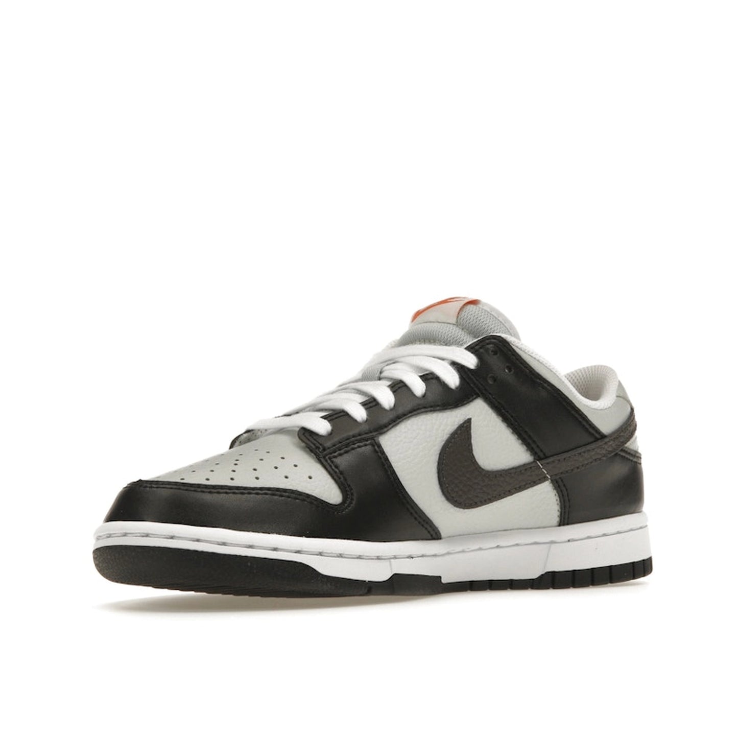 Nike Dunk Low Black Total Orange Mini Swoosh sneakers, front view, model FN7808-001 in black and orange.