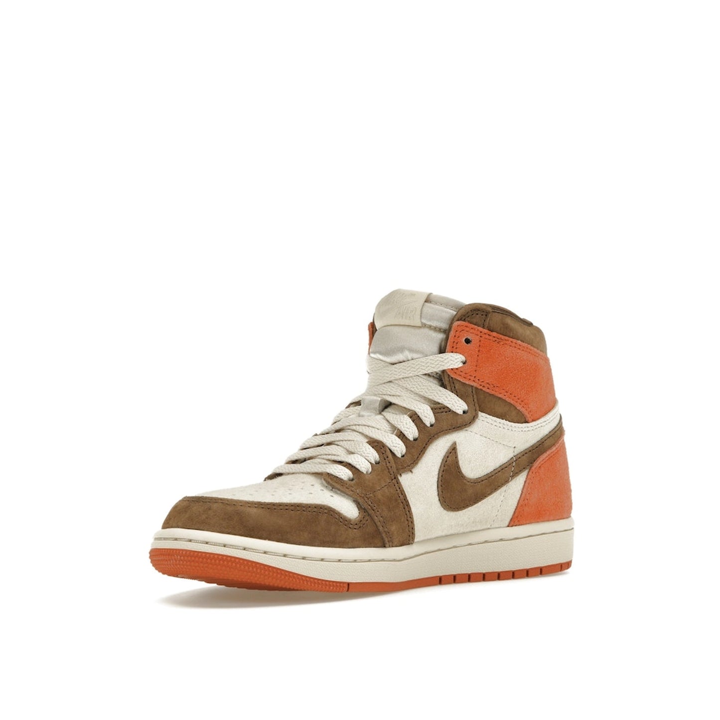 Jordan 1 Retro High OG SP Dusted Clay Women's sneakers, front view, model FQ2941-200, in brown and light pink.