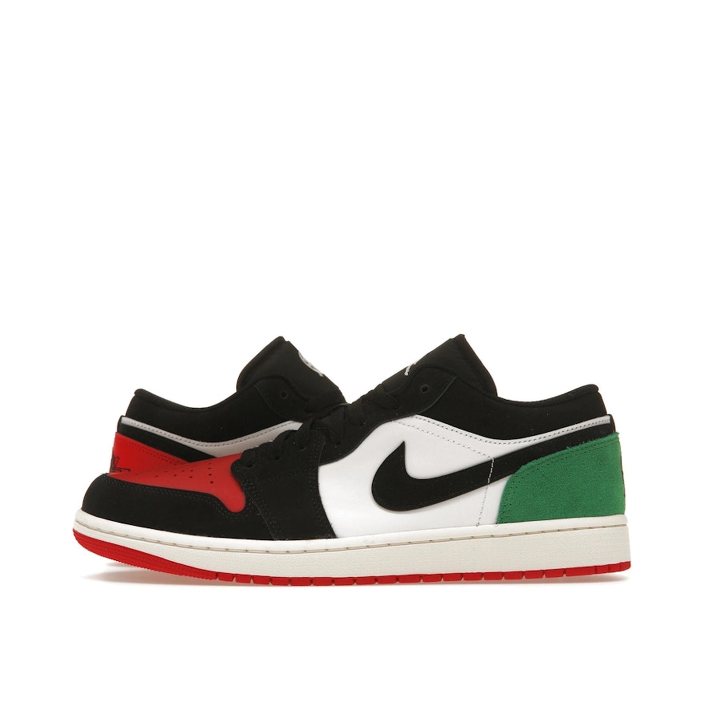 Air Jordan 1 Low Quai 54 2023 sneakers, side view, model FQ6703-100, white with multicolored accents.