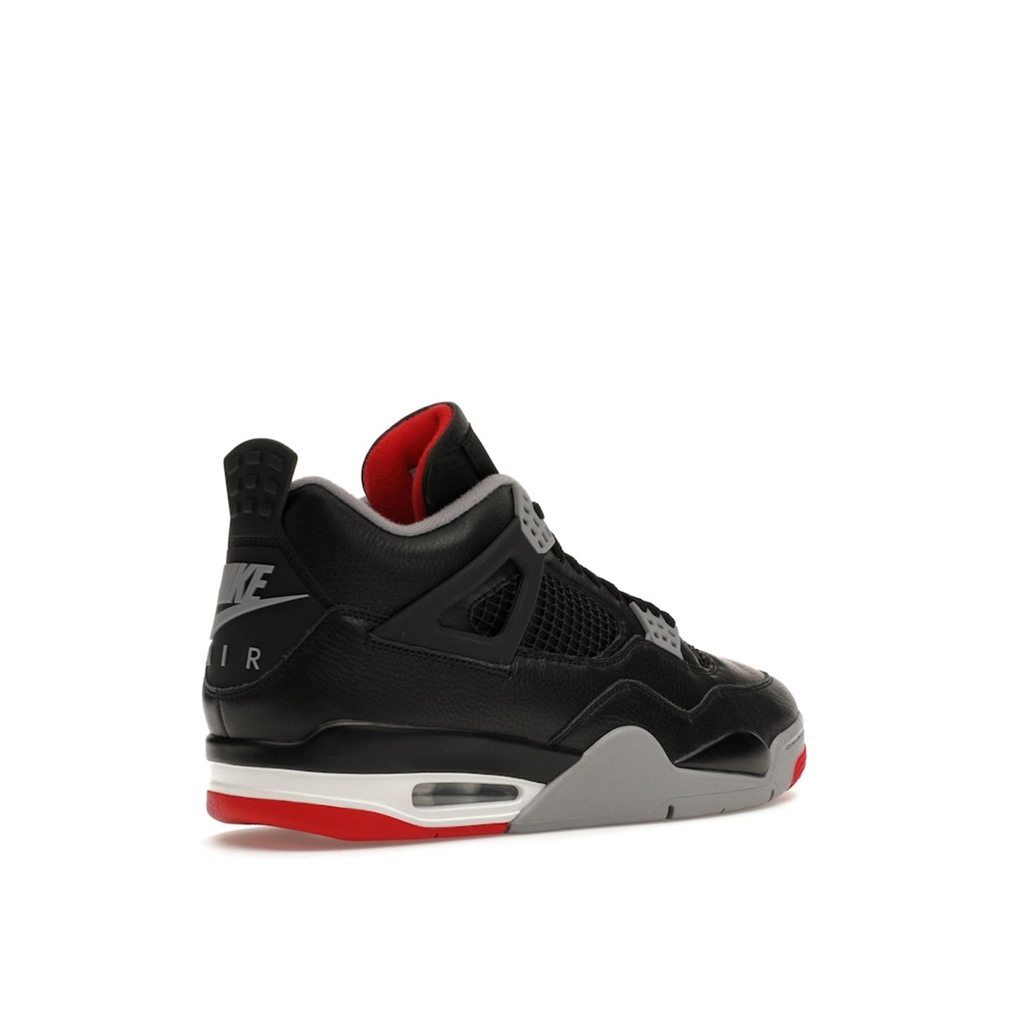 Air Jordan 4 Retro Bred Reimagined sneakers, back view, model FV5029-006, in black with red accents.