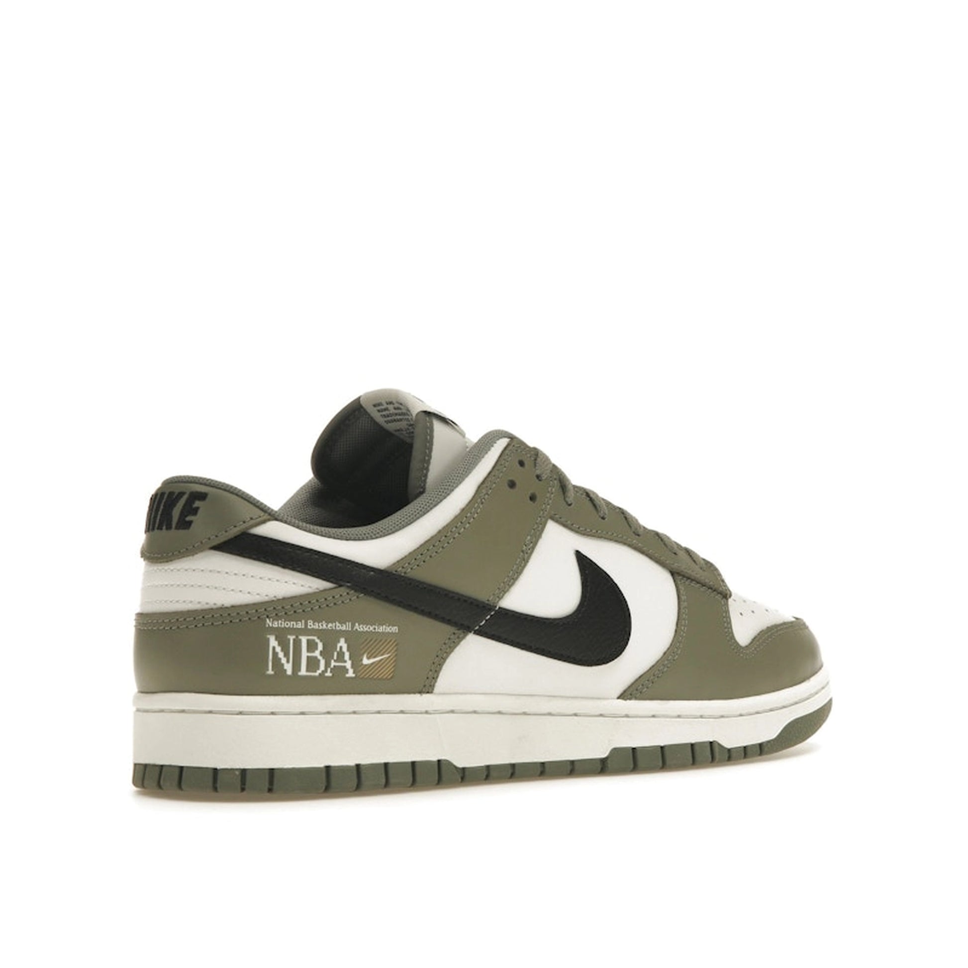 Nike Dunk Low NBA Paris sneakers, back view, model FZ4624-001 in grey and white.