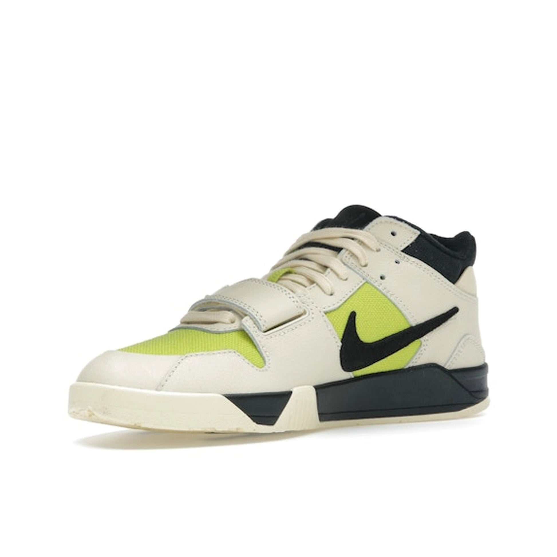 Jordan Jumpman Jack TR Travis Scott sneakers, front view, in bright cactus green and white.