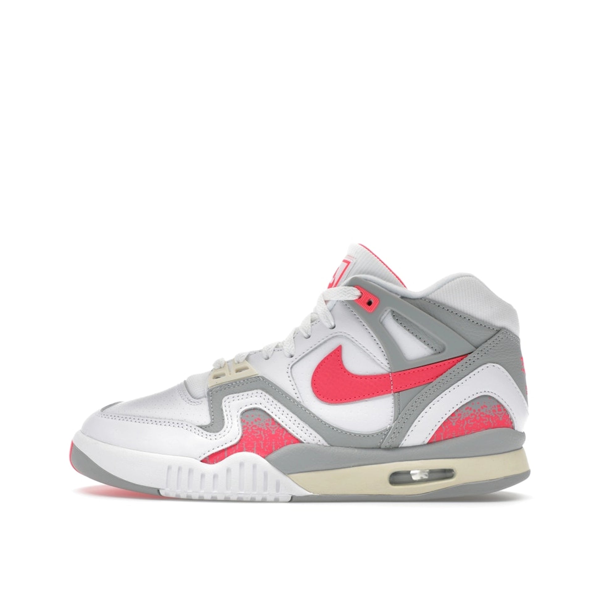 Nike Air Tech Challenge II Racer Pink sneakers, side view, in white with pink and black details.