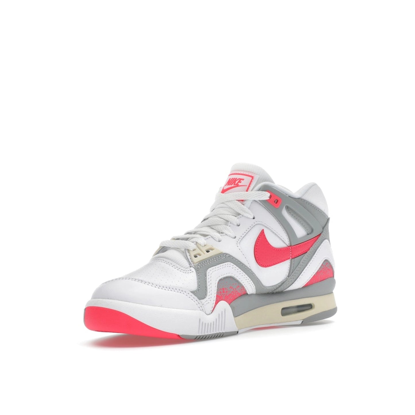 Nike Air Tech Challenge II Racer Pink sneakers, front view, in white with pink and black details.