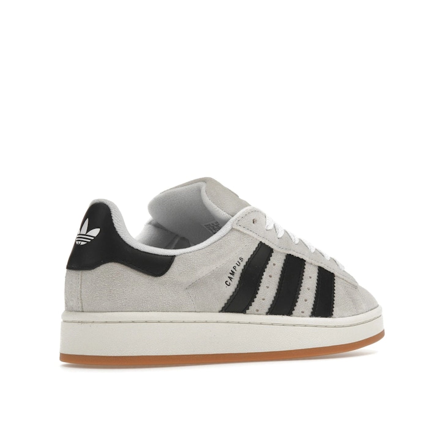 Adidas Campus 00s sneakers, back view, model GY0042, crystal white with core black, women's.
