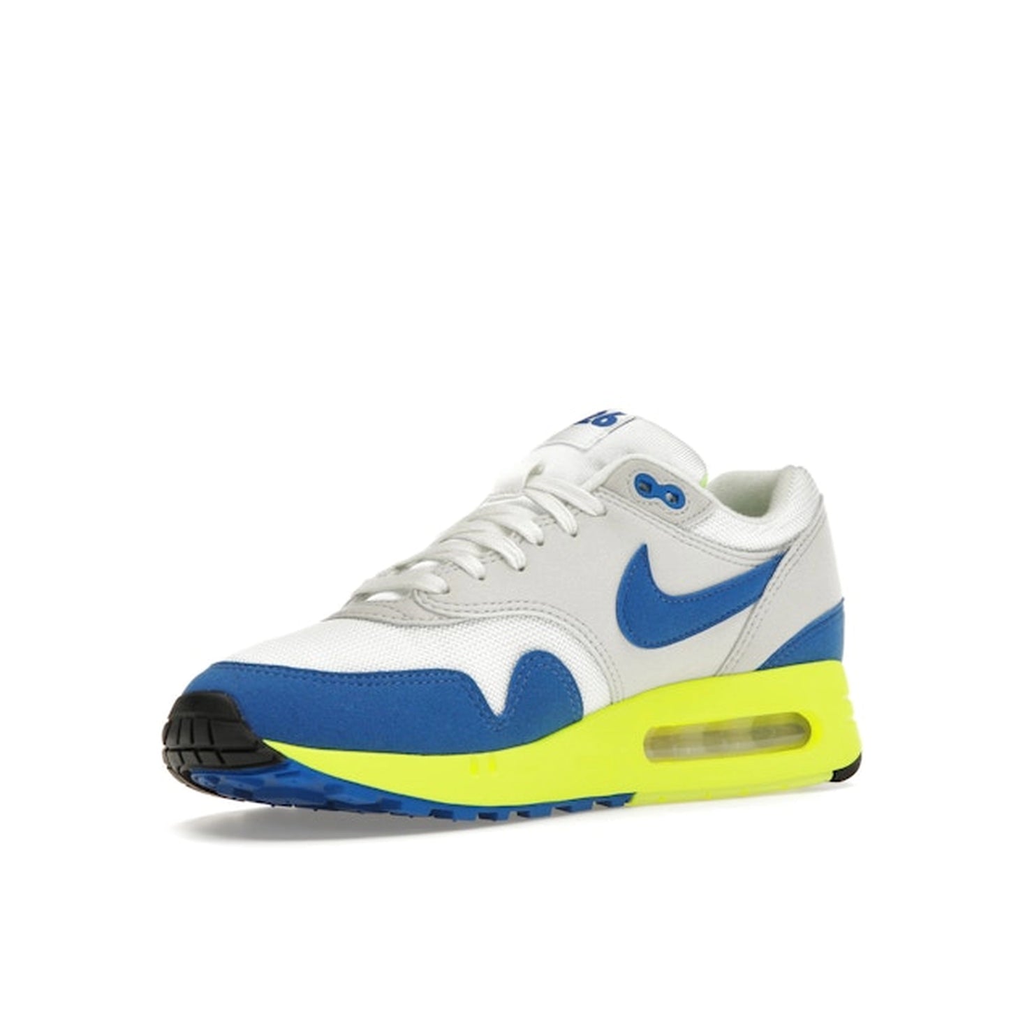 Nike Air Max 1 '86 OG Big Bubble sneakers, front view, model HF2903-100, in white and blue, special edition for Air Max Day 2024.