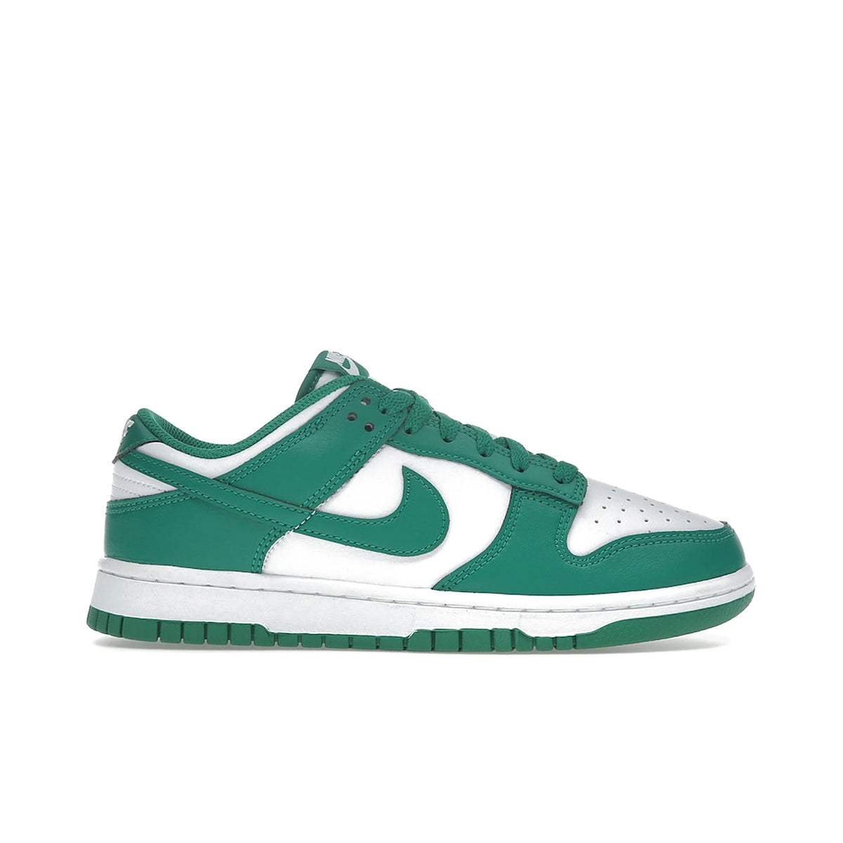 Nike Dunk Low sneakers in white with malachite accents, unisex design