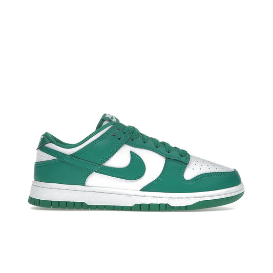 Nike Dunk Low sneakers in white with malachite accents, unisex design