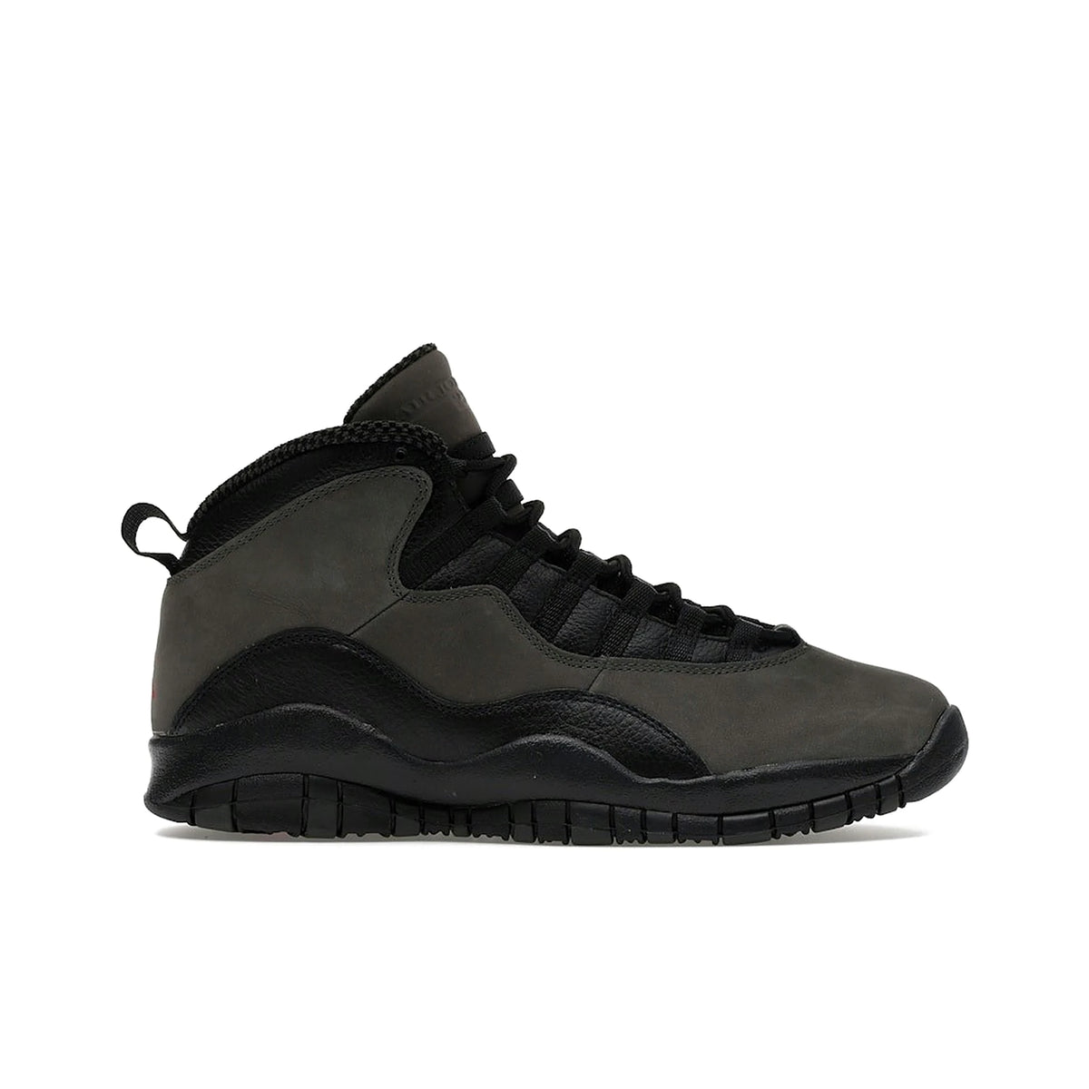 Jordan 10 Retro Shadow in charred grey, true red and black leather