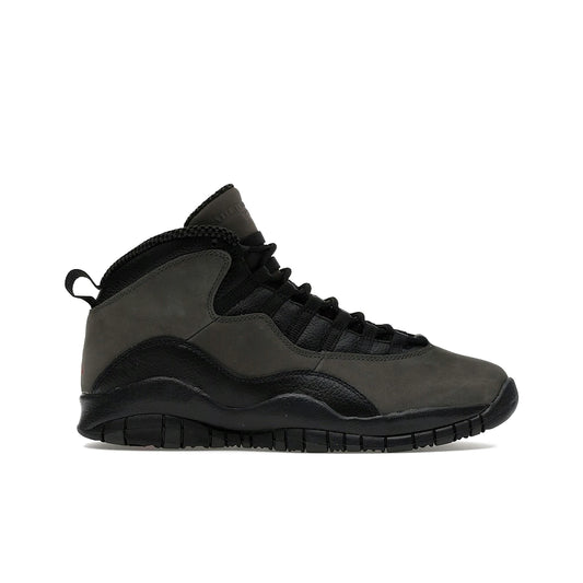Jordan 10 Retro Shadow in charred grey, true red and black leather
