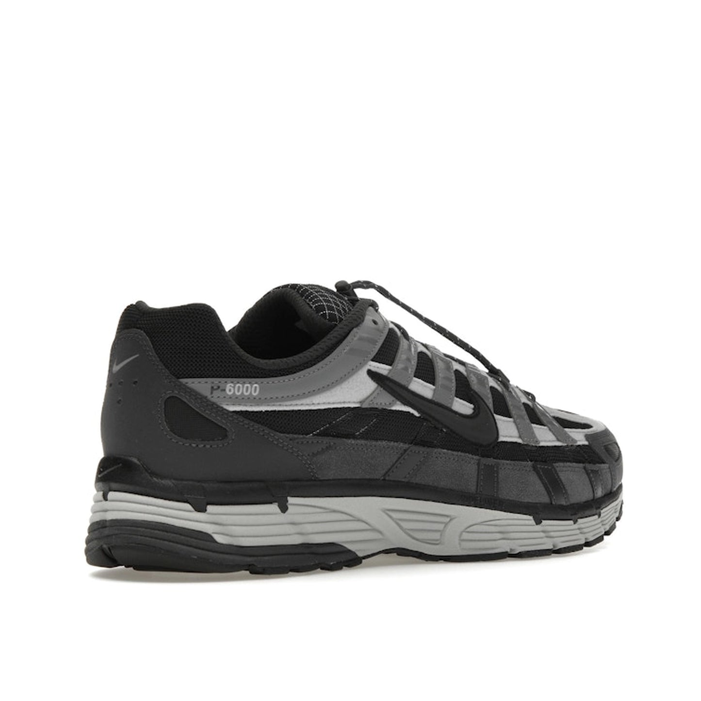 Nike P-6000, back view, in dark anthracite and smoke grey tones.