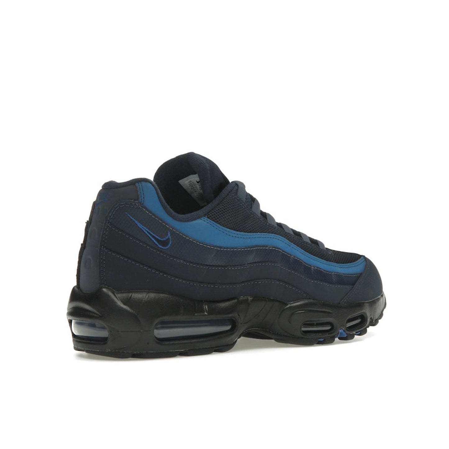 Nike Air Max 95 Thunder Blue, back view, in deep blue mesh with dark grey detailing and Air cushioning.