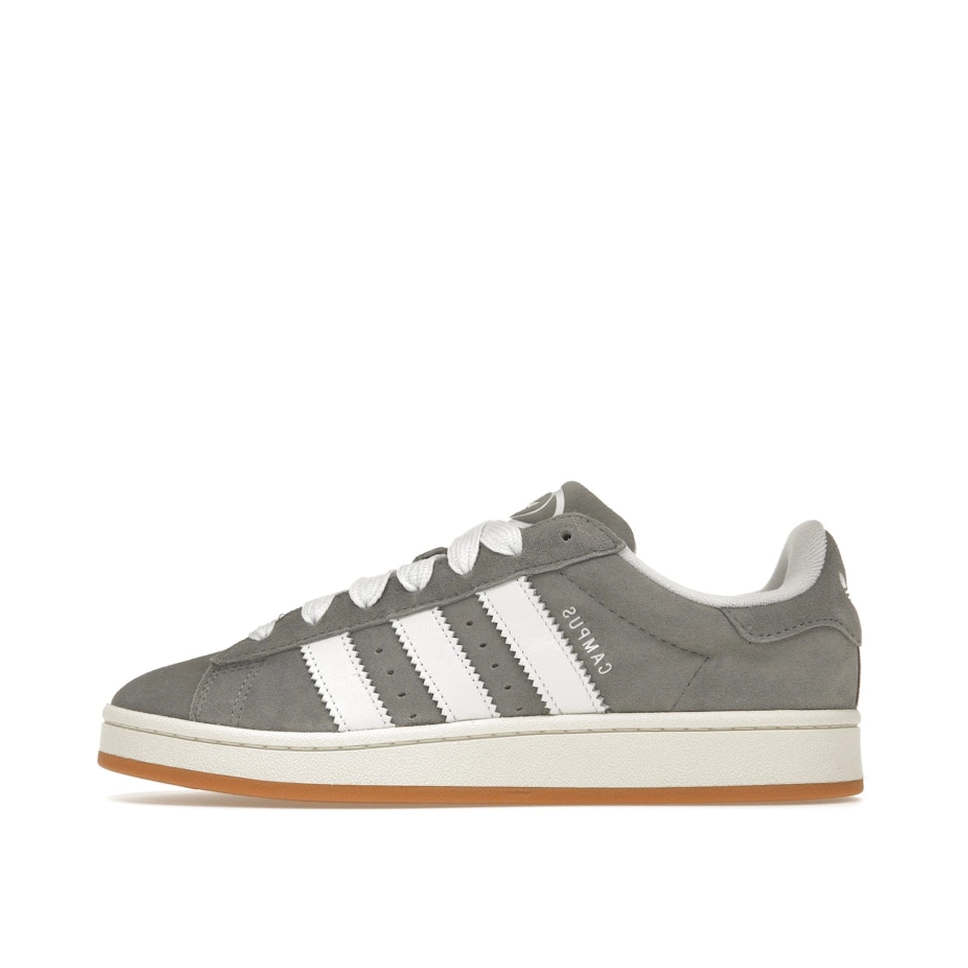 Adidas Campus 00s Grey White sneakers, top view, model HQ8707, grey and white.