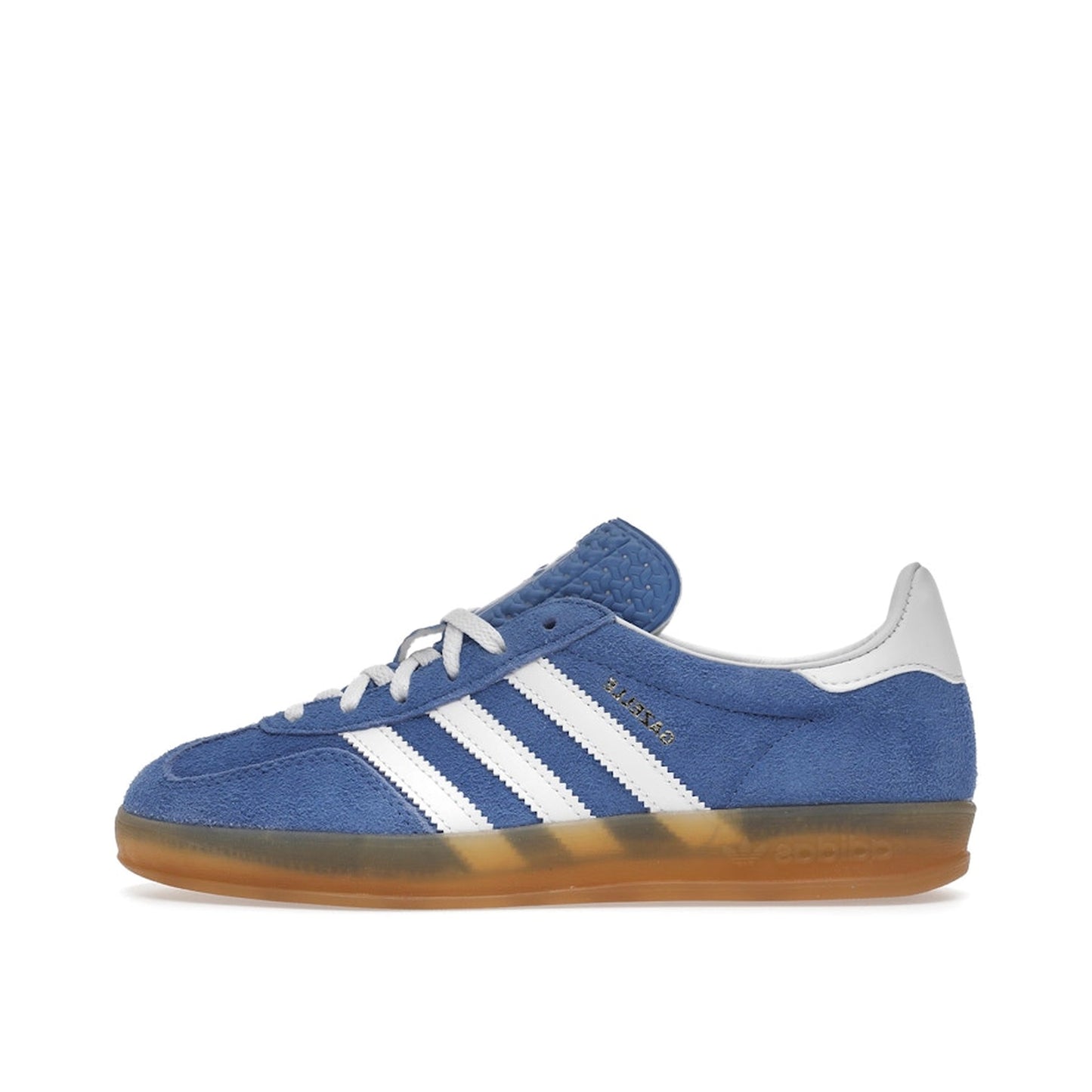 Adidas Gazelle Indoor sneakers, sole view, model HQ8717-1, blue fusion with gum sole, women's.