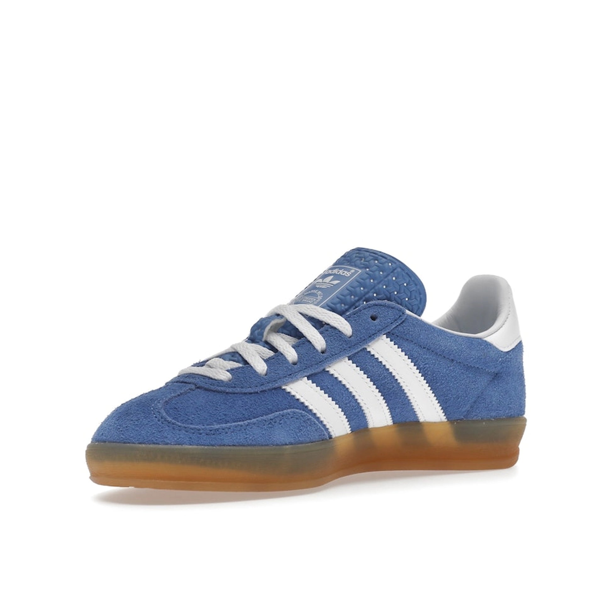 Adidas Gazelle Indoor sneakers, sole view, model HQ8717-1, blue fusion with gum sole, women's.