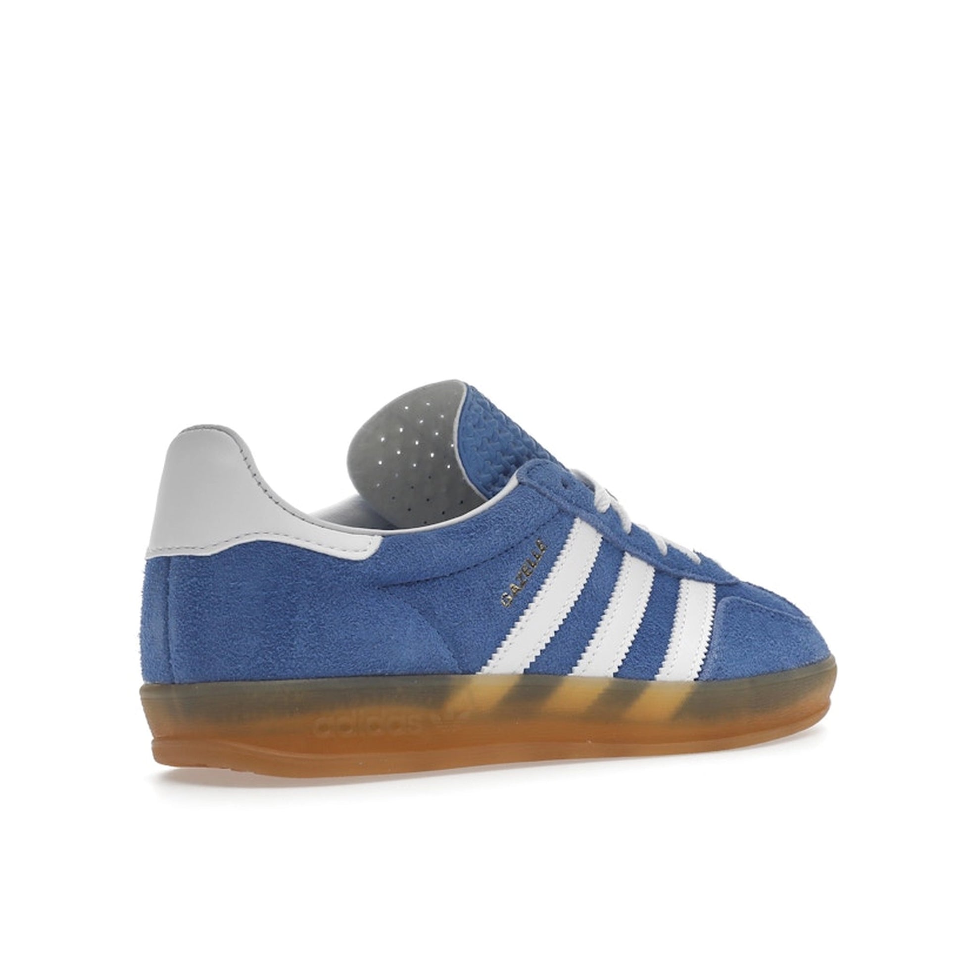 Adidas Gazelle Indoor sneakers, sole view, model HQ8717-1, blue fusion with gum sole, women's.