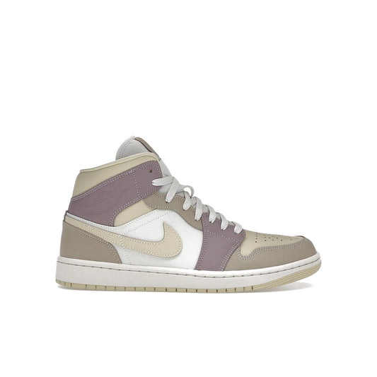 Jordan 1 Mid women's shoes in light orewood brown, khaki and taupe grey leather, suede, velvet