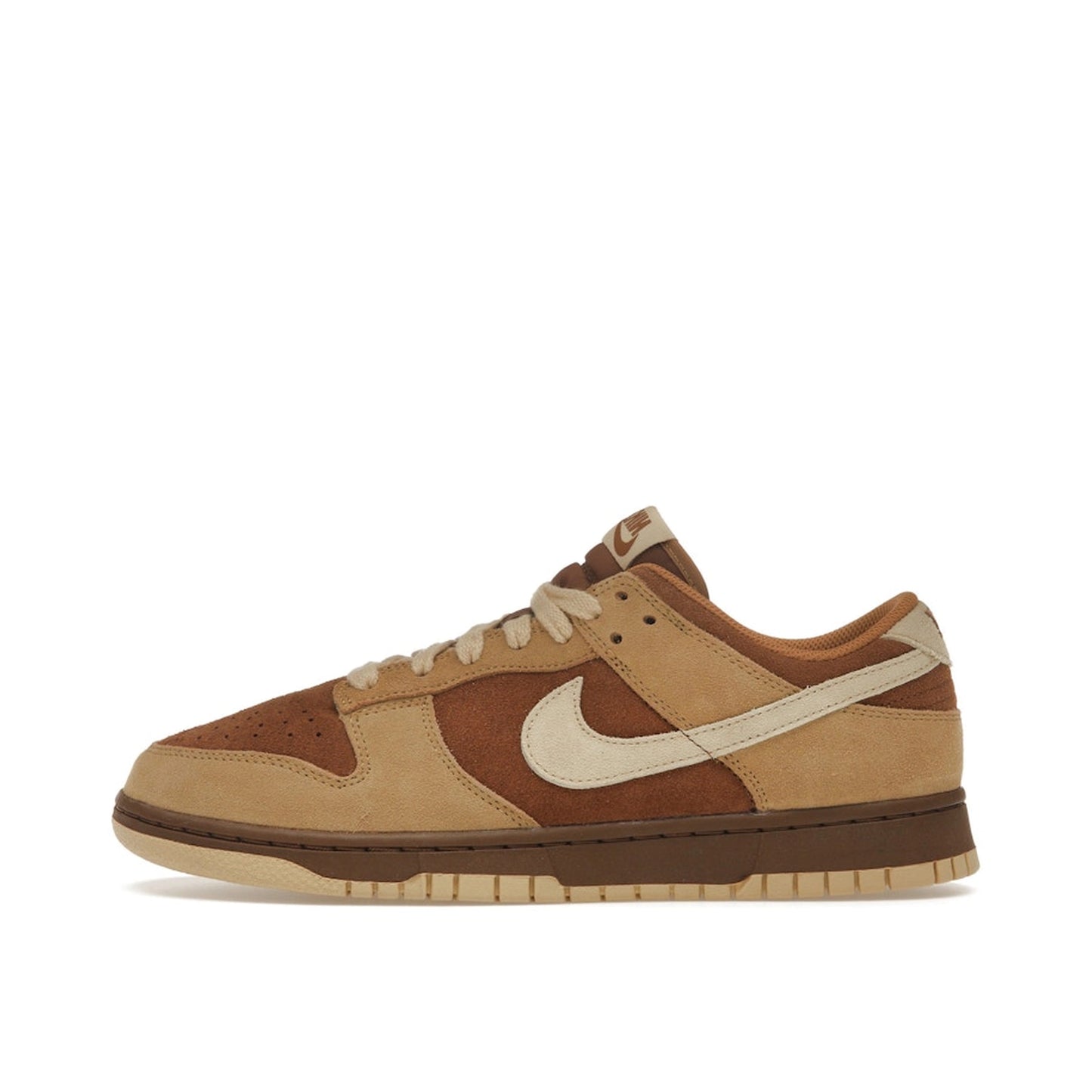 Nike Dunk Low Reverse Maple Women’s sneakers, side view, in brown with tan overlays.