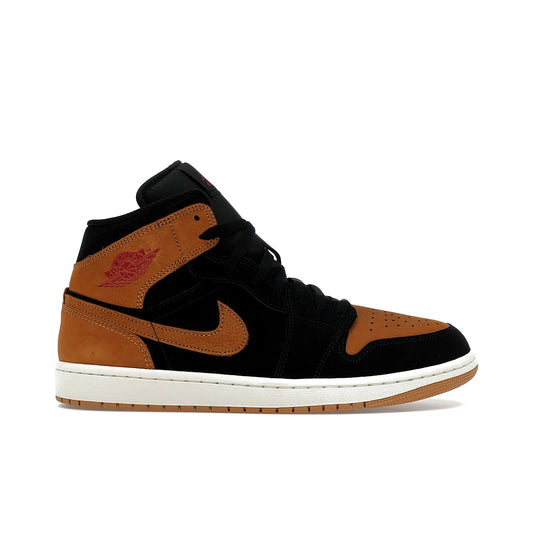 Jordan 1 Mid SE sneakers in black and flax leather