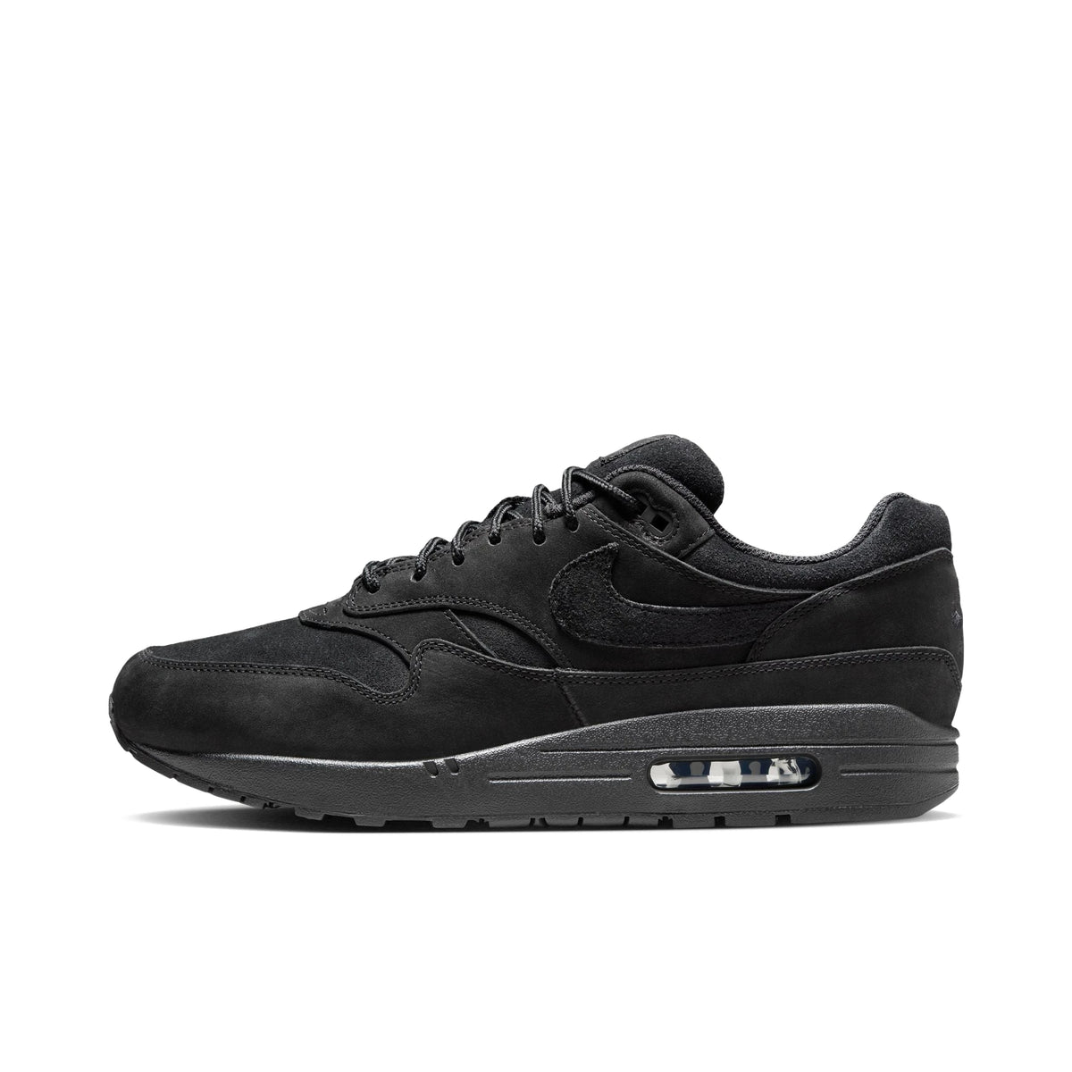 Nike Air Max 1 Premium Nubuck Black Cat: black and anthracite nubuck/leather