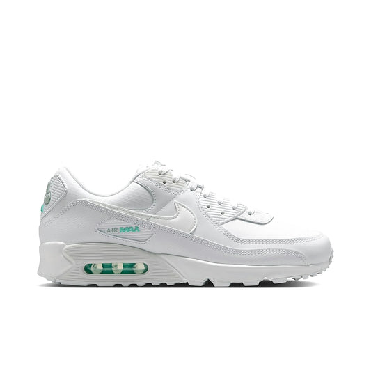 Nike Air Max 90 white upper with hyper turquoise accents and mesh overlays