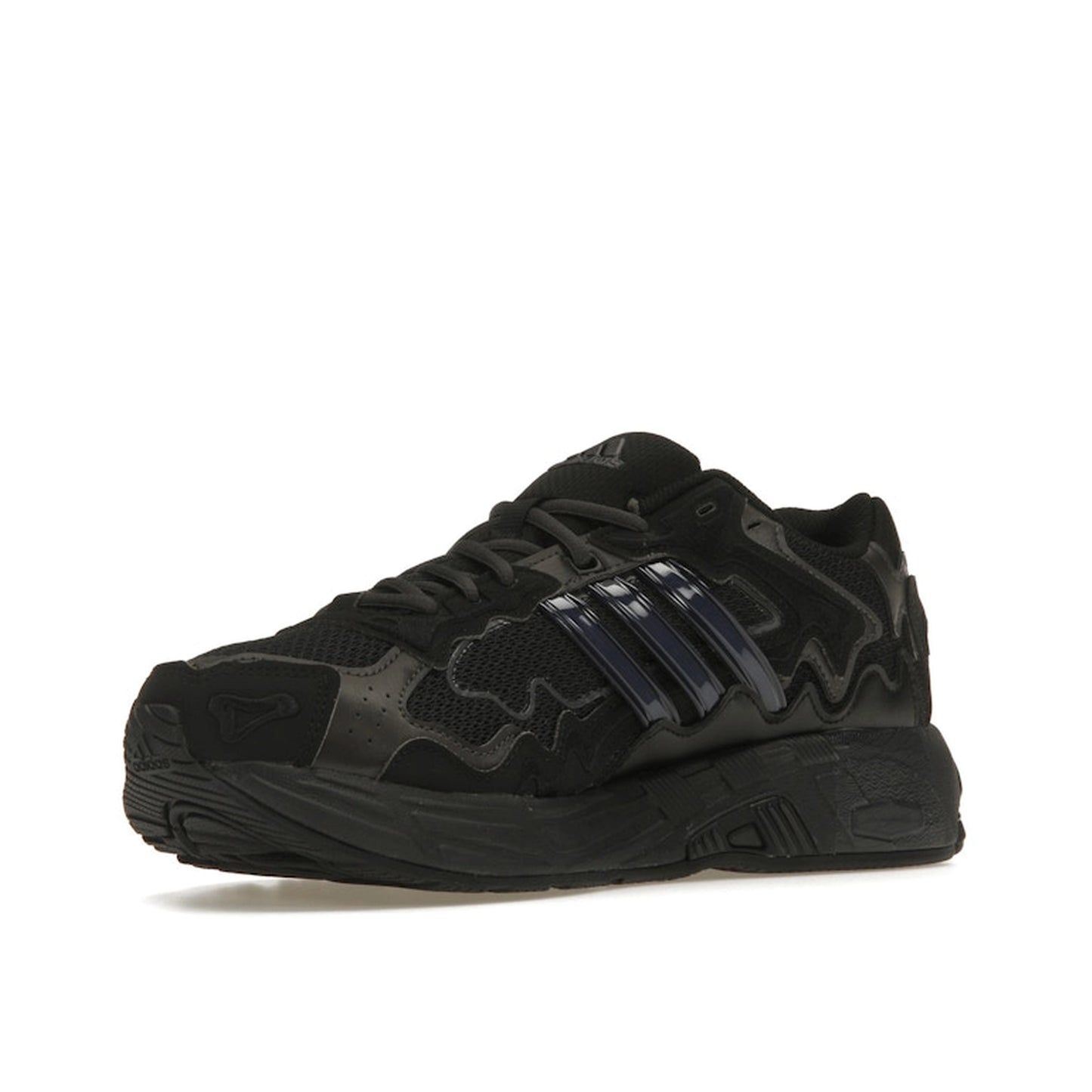 adidas Response CL Bad Bunny Triple Black sneakers, front view, in all-black with layered design.