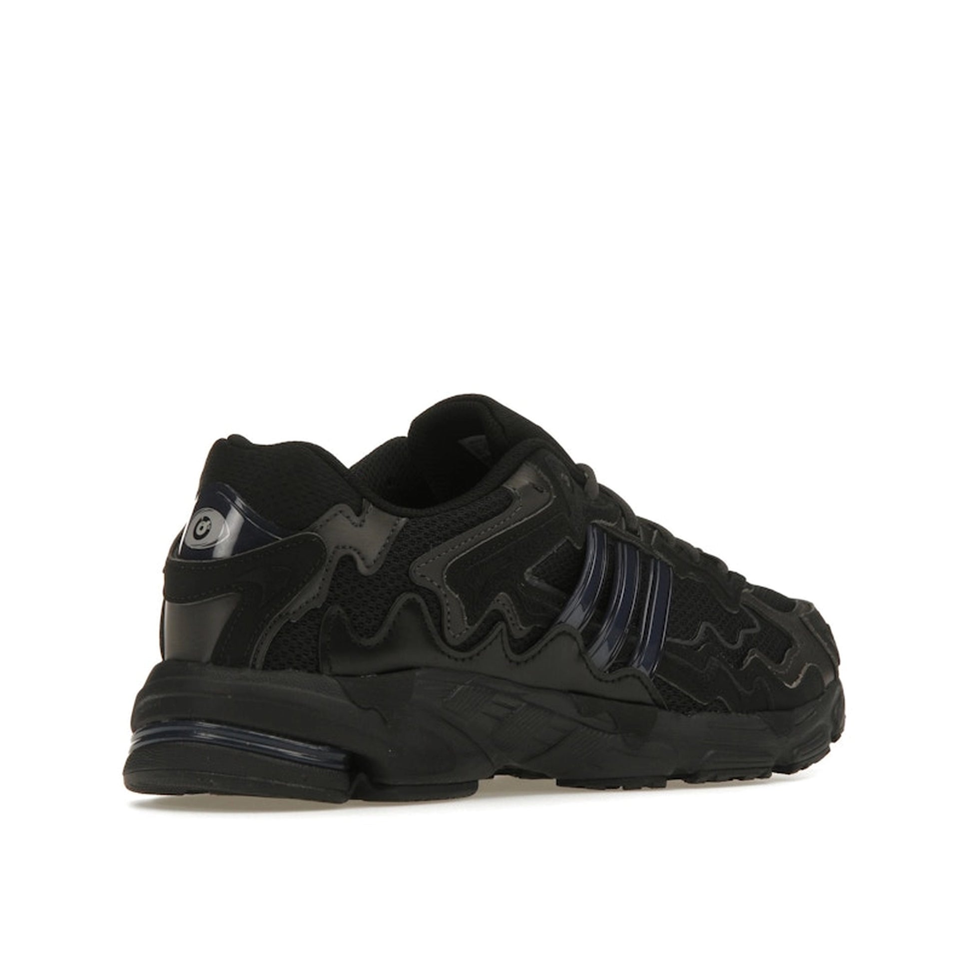 adidas Response CL Bad Bunny Triple Black sneakers, back view, in all-black with layered design.