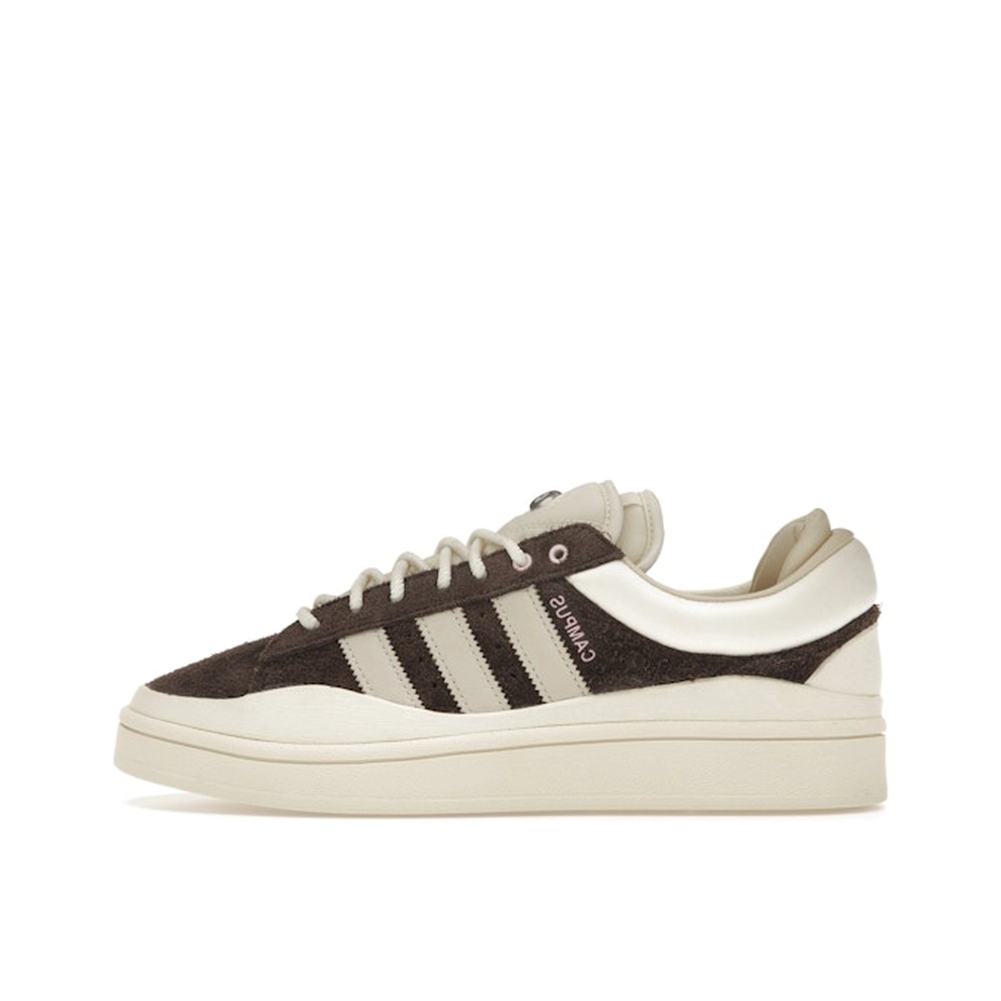 Adidas Campus Bad Bunny The Last Campus sneakers, side view, model ID2534, in brown with white and cream details.