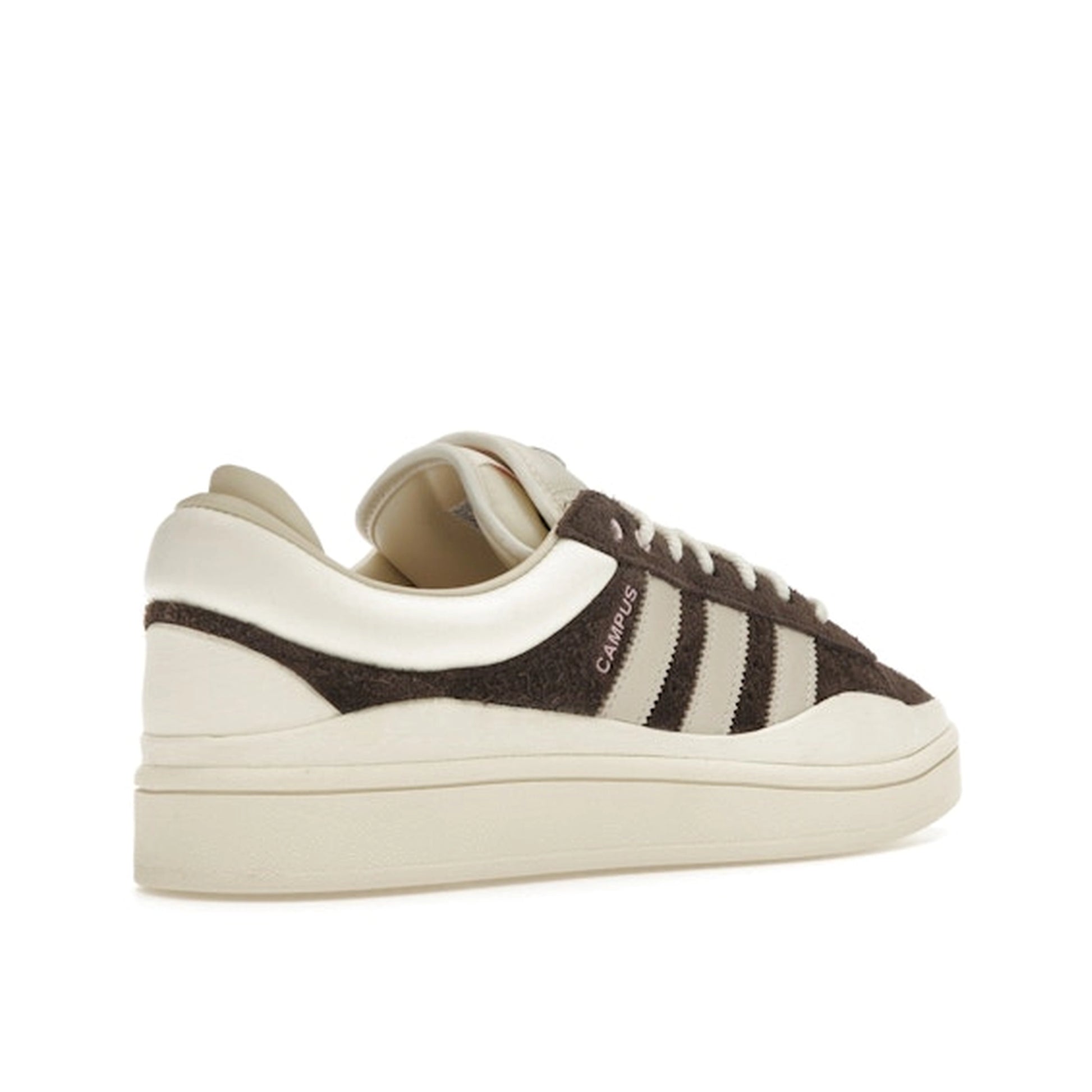 Adidas Campus Bad Bunny The Last Campus sneakers, back view, model ID2534, in brown with white and cream details.