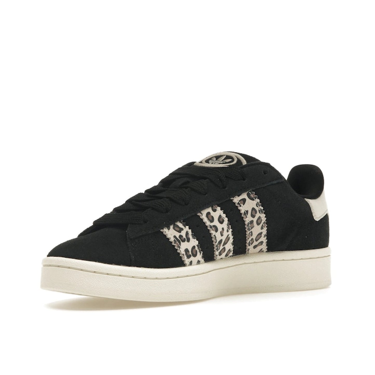 Adidas Campus 00s sneakers, front view, model ID7039, in black with leopard stripes.