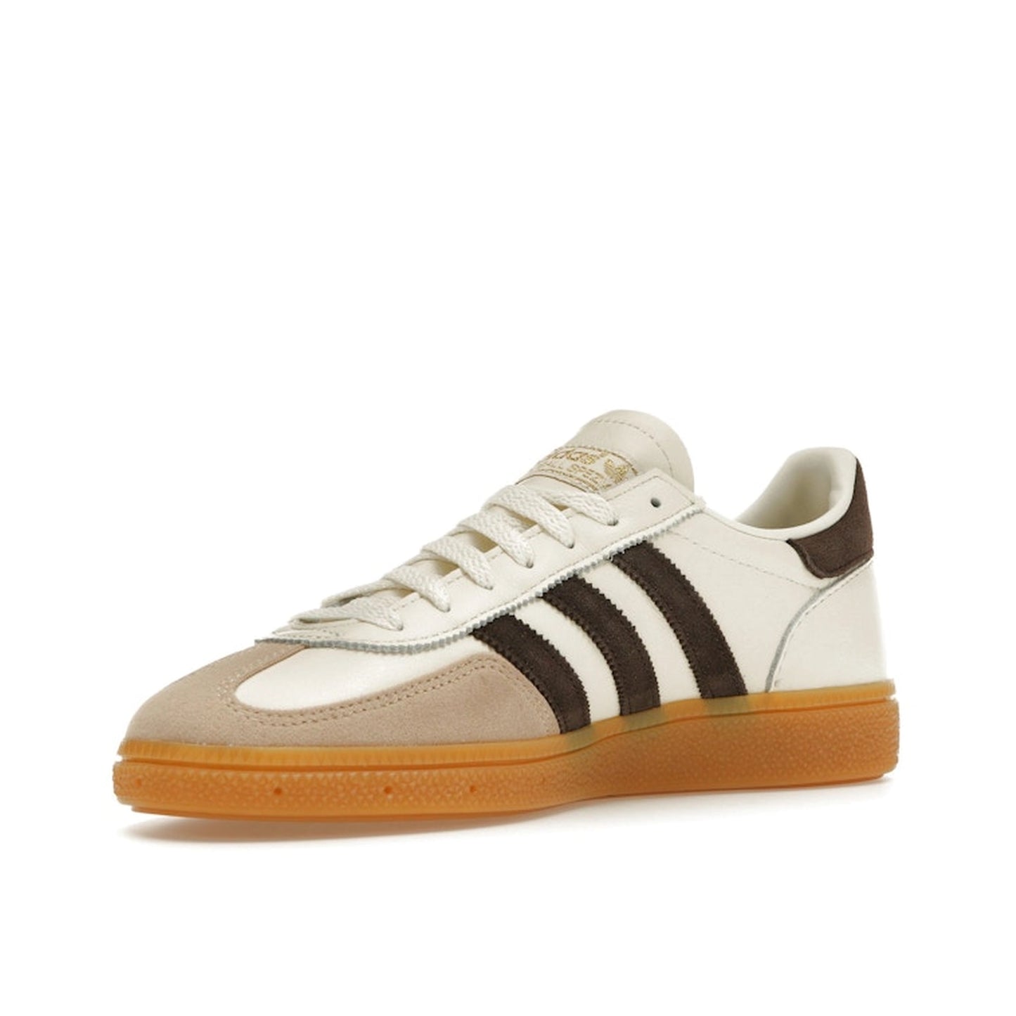 Adidas Handball Spezial sneakers, front view, model IE3709, in off-white with dark brown accents.