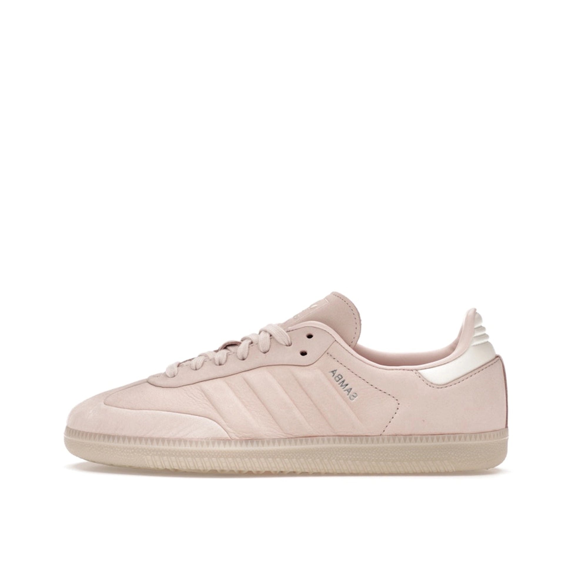 Adidas Samba Wonder sneakers, side view, model IE4958, all pink with light gum sole.