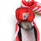 adidas Handball Spezial in bright red suede with clear pink stripes and gum sole, women’s EU 37 1/3