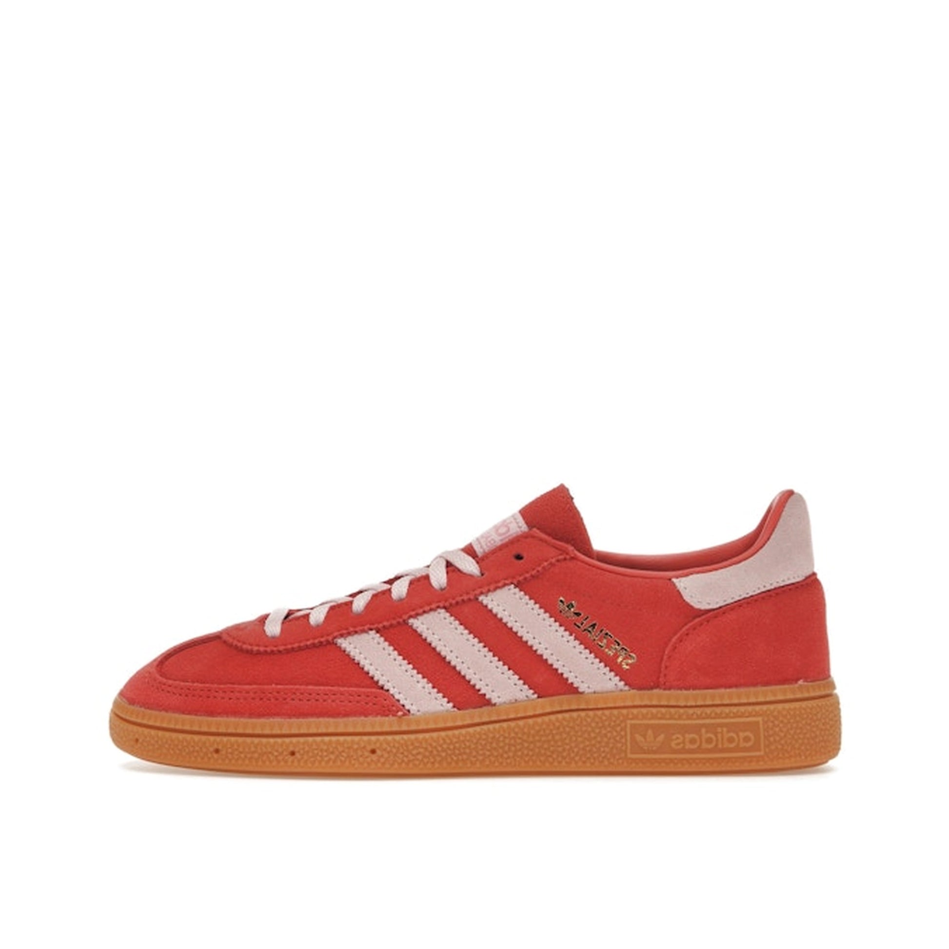 Adidas Handball Spezial sneakers, side view, model IE5894, bright red with clear pink.