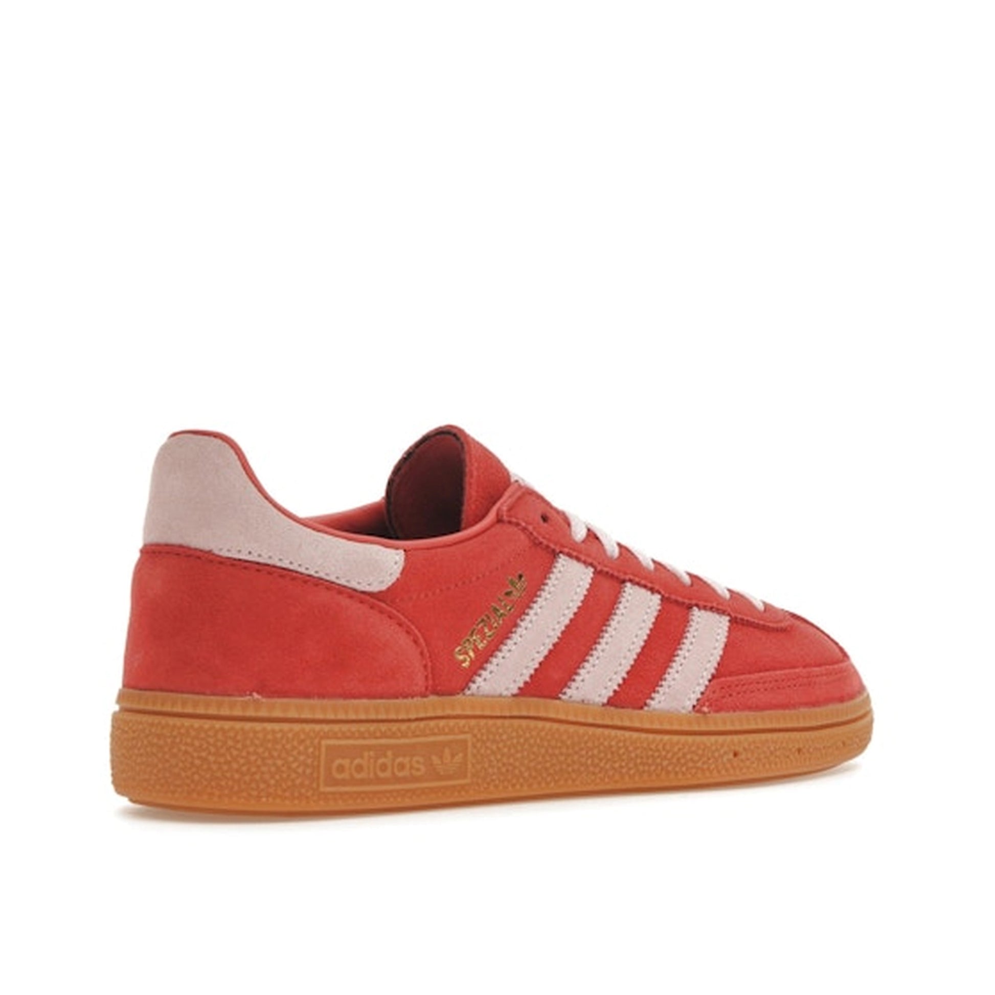 Adidas Handball Spezial sneakers, back view, model IE5894, bright red with clear pink.