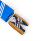 adidas Handball Spezial in black suede with pink 3-Stripes and vintage gum sole, women’s EU 38