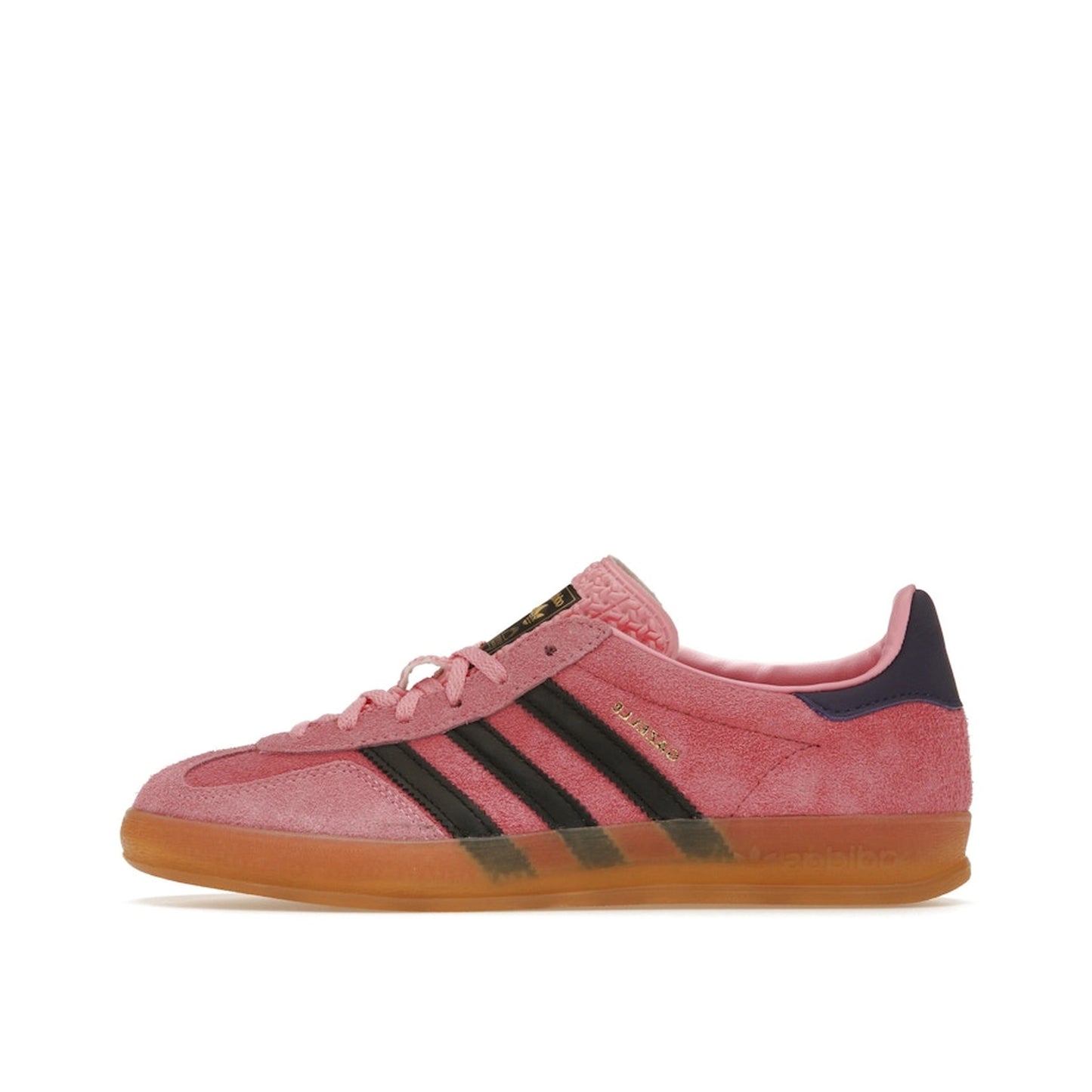 Adidas Gazelle Indoor Women's sneakers, side view, model IE7002, bliss pink with purple.